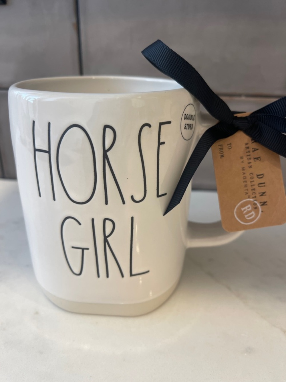 Rae Dunn White & Tan 🐴 ‘HORSE GIRL' 🐴Ceramic Mug with Black Lettering